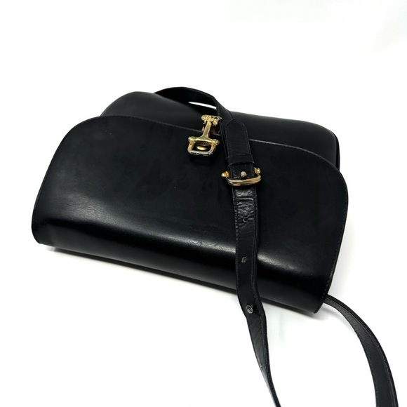Celine Vintage Horse Carriage Bag – Black Leather Crossbody - Gold Logo Hardware - Picture 10 of 11